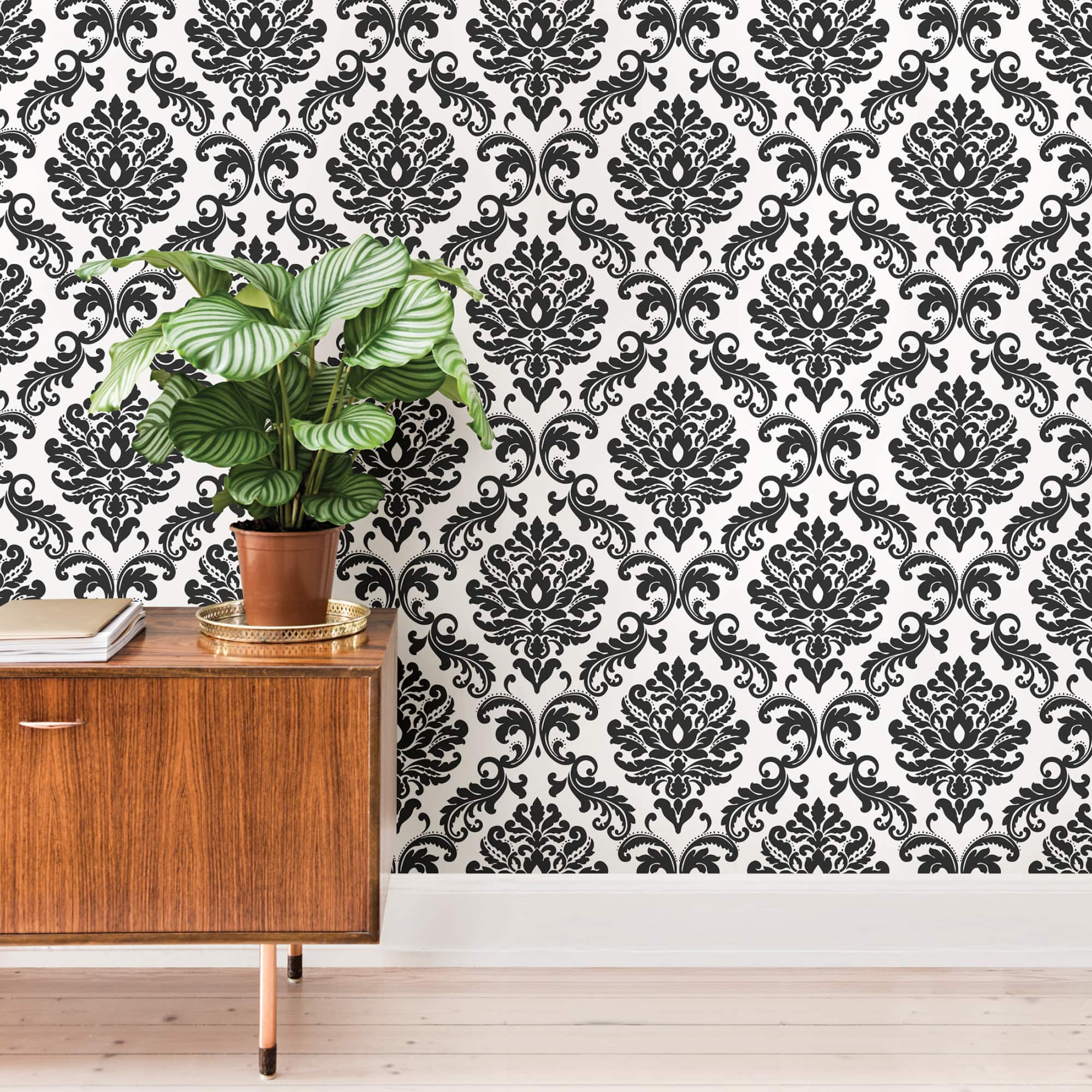 NuWallpaper Ariel Black & White Damask Peel & Stick Wallpaper